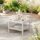 Sencillo Glass Side Table, Rattan Look, Faux Wood Frame