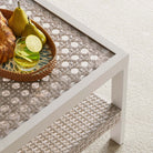 Sencillo Glass Side Table, Rattan Look, Faux Wood Frame