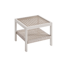 Sencillo Glass Side Table, Rattan Look, Faux Wood Frame
