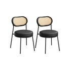 Set of 2 BOHO Dining Chairs, Rattan Back, Faux Leather Cushion, Swivel Feet