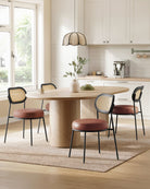 Set of 2 BOHO Dining Chairs, Rattan Back, Faux Leather Cushion, Swivel Feet