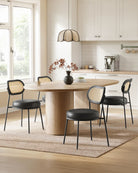 Set of 2 BOHO Dining Chairs, Rattan Back, Faux Leather Cushion, Swivel Feet