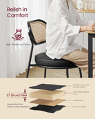 Set of 2 BOHO Dining Chairs, Rattan Back, Faux Leather Cushion, Swivel Feet