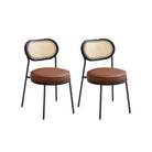 Set of 2 BOHO Dining Chairs, Rattan Back, Faux Leather Cushion, Swivel Feet