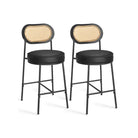 Set of 2 BOHO Rattan Bar Stools with Cushioned Seat - PE Rattan Back
