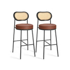 Set of 2 BOHO Rattan Bar Stools with Cushioned Seat - PE Rattan Back