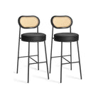 Set of 2 BOHO Rattan Bar Stools with Cushioned Seat - PE Rattan Back