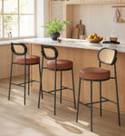 Set of 2 BOHO Rattan Bar Stools with Cushioned Seat - PE Rattan Back