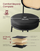 Set of 2 BOHO Rattan Bar Stools with Cushioned Seat - PE Rattan Back