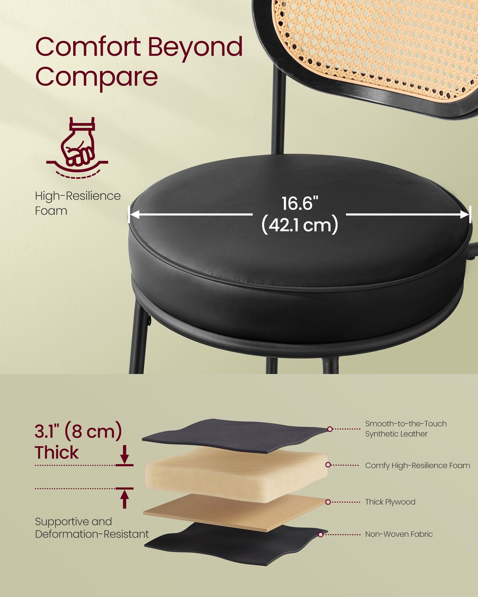 Set of 2 BOHO Rattan Bar Stools with Cushioned Seat - PE Rattan Back