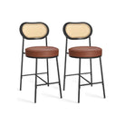 Set of 2 BOHO Rattan Bar Stools with Cushioned Seat - PE Rattan Back