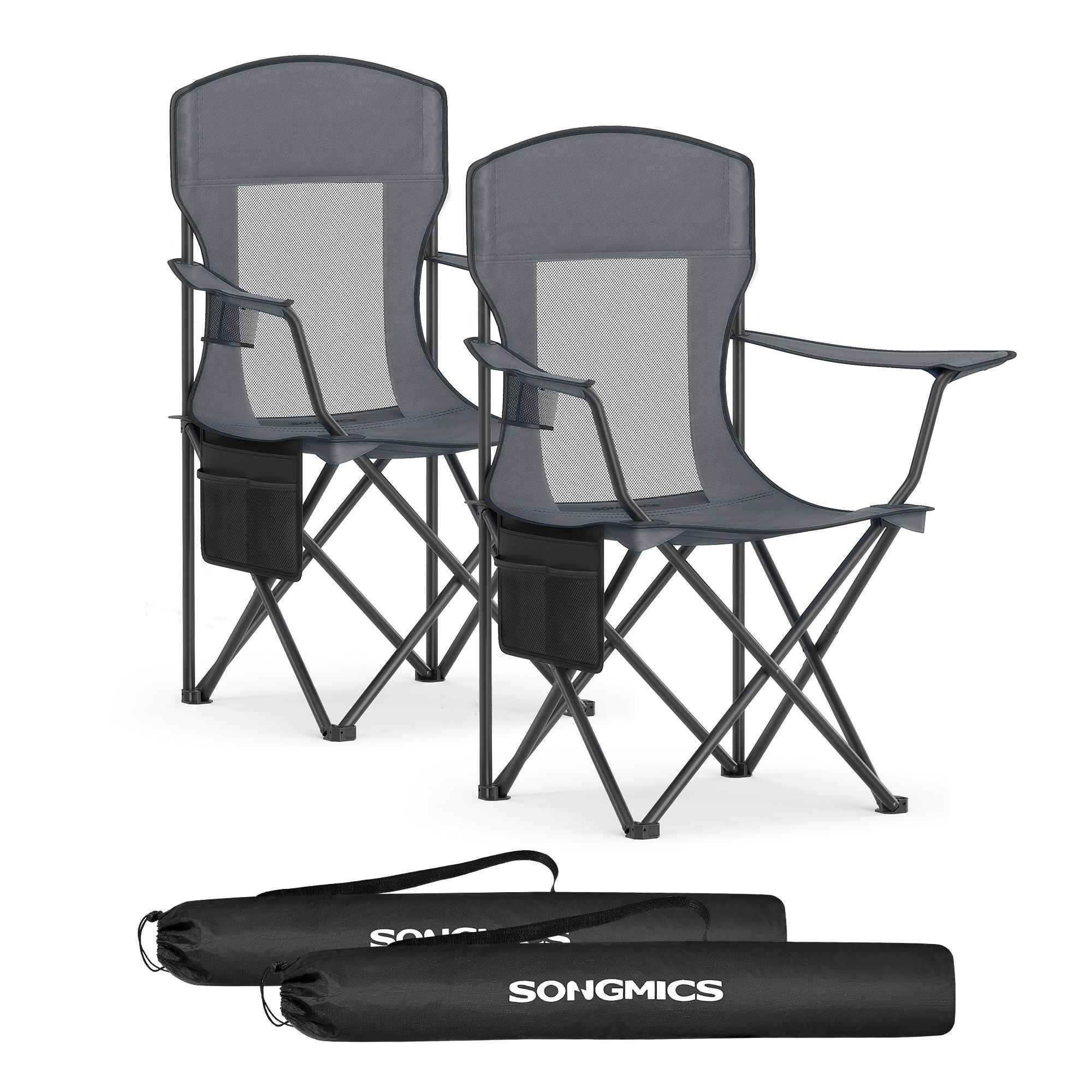 Set of 2 Camping Chairs, Foldable, High Back, Mesh Back, Cup Holder, Portable