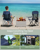 Set of 2 Camping Chairs, Foldable, High Back, Mesh Back, Cup Holder, Portable