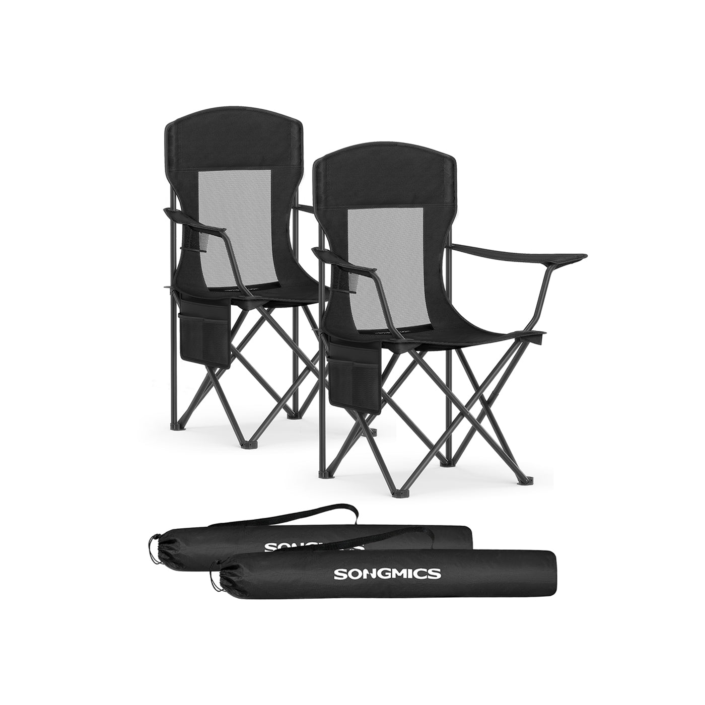 Set of 2 Camping Chairs, Foldable, High Back, Mesh Back, Cup Holder, Portable