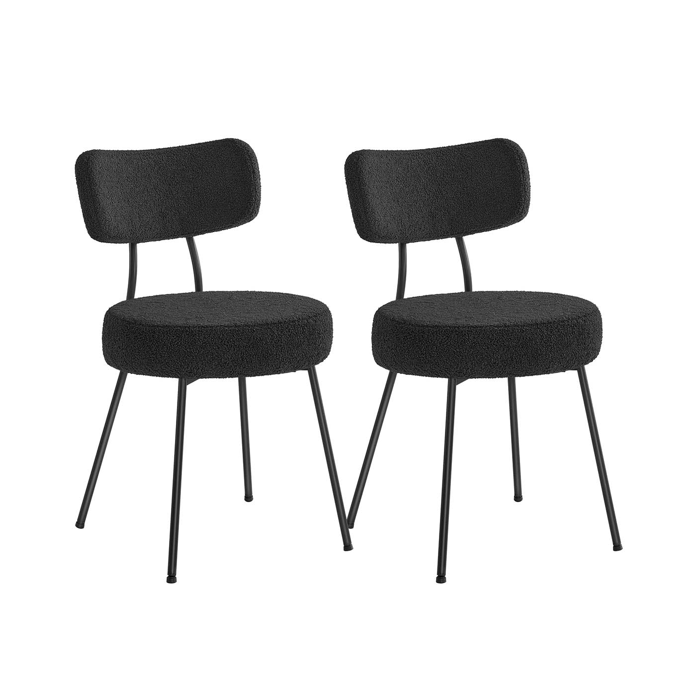 Set of 2 Dining Chairs, Teddy Fleece, Thick Cushion, Steel Frame, Adjustable Feet