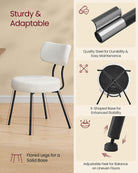 Set of 2 Dining Chairs, Teddy Fleece, Thick Cushion, Steel Frame, Adjustable Feet