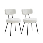 Set of 2 Dining Chairs, Teddy Fleece, Thick Cushion, Steel Frame, Adjustable Feet
