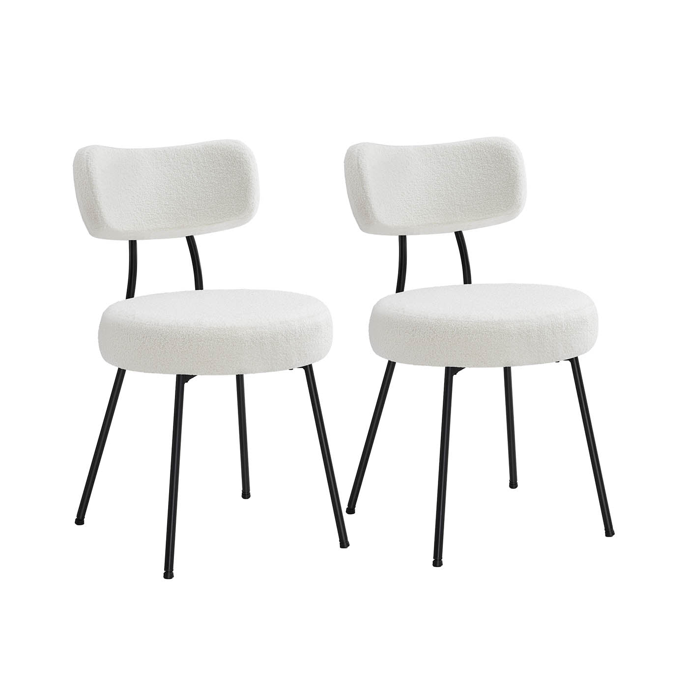 Set of 2 Dining Chairs, Teddy Fleece, Thick Cushion, Steel Frame, Adjustable Feet