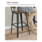 Set of 2 industrial bar stools - rustic brown with backrest and footrest - 29.1" seat height