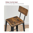 Set of 2 industrial bar stools - rustic brown with backrest and footrest - 29.1" seat height