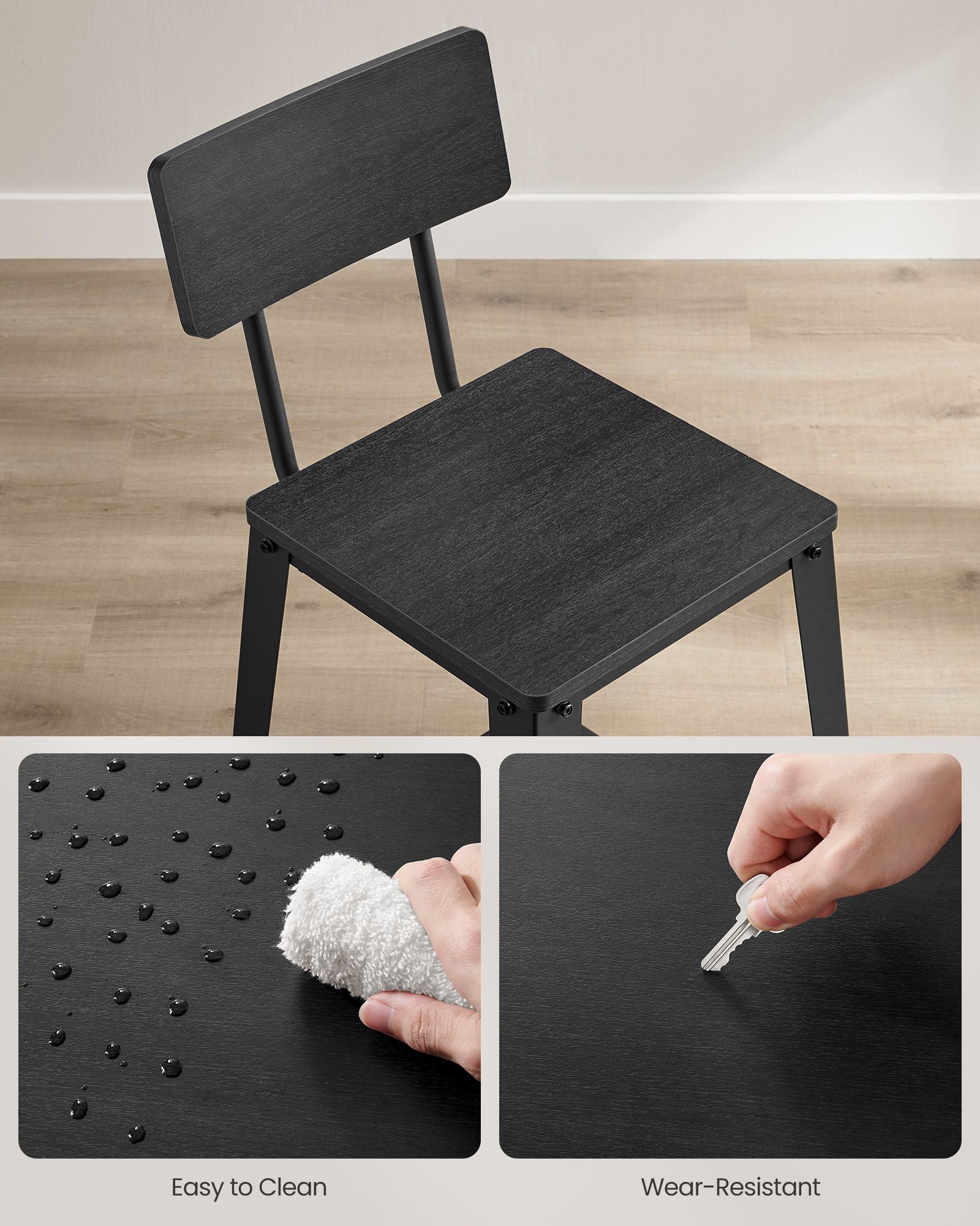 Set of 2 industrial bar stools - rustic brown with backrest and footrest - 29.1" seat height