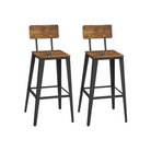 Set of 2 industrial bar stools - rustic brown with backrest and footrest - 29.1" seat height