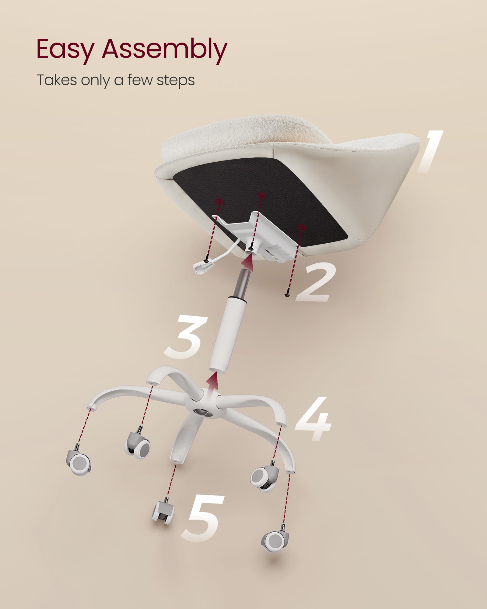 Sherpa Vanity Chair - Swivel Office Chair - Armless Design - Height Adjustable