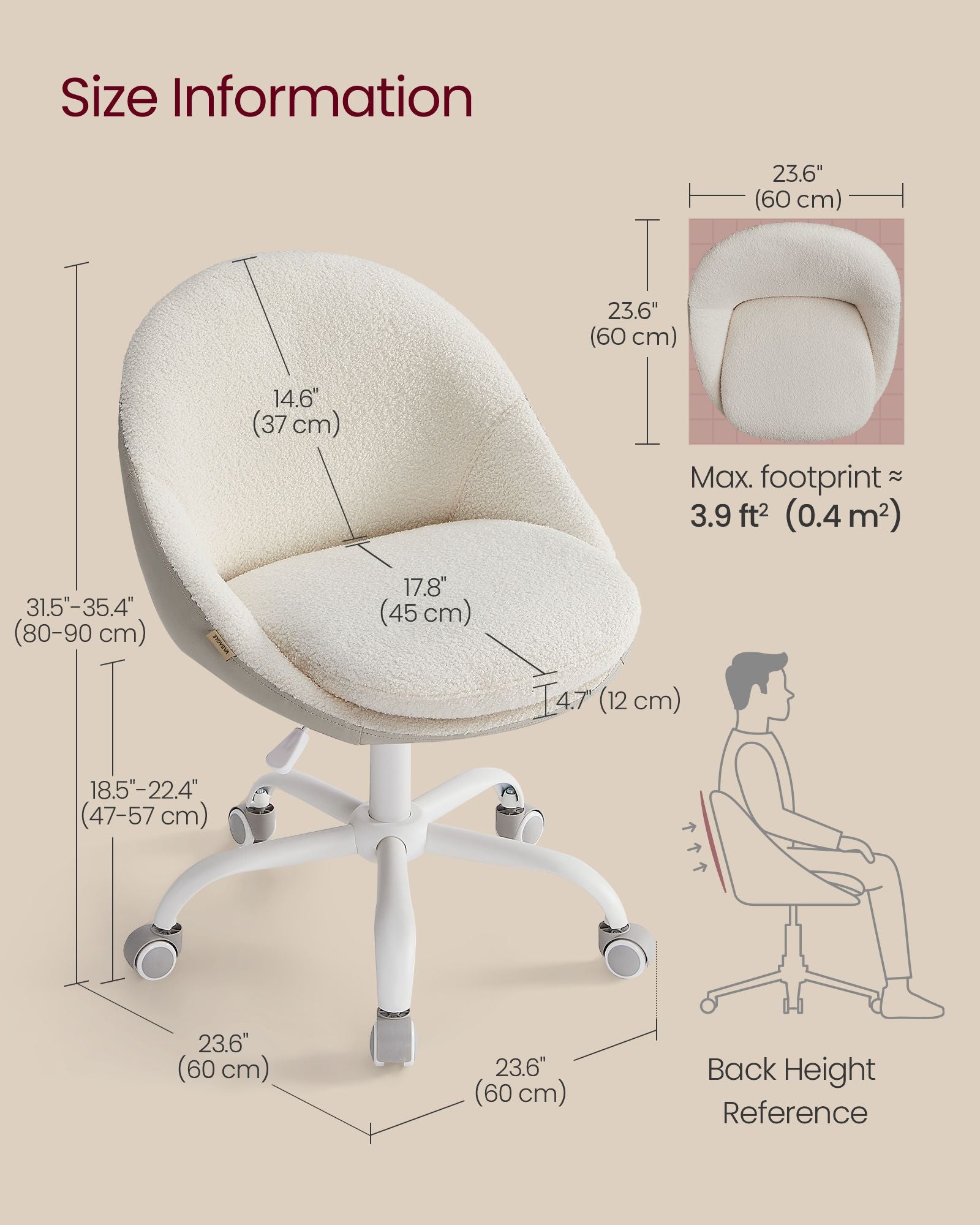 Sherpa Vanity Chair - Swivel Office Chair - Armless Design - Height Adjustable