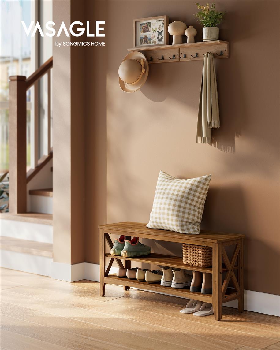 Shoe Storage Bench, 2 Tiers, Entryway Shoe Rack, Rustic Farmhouse, 31.5"/39.4"