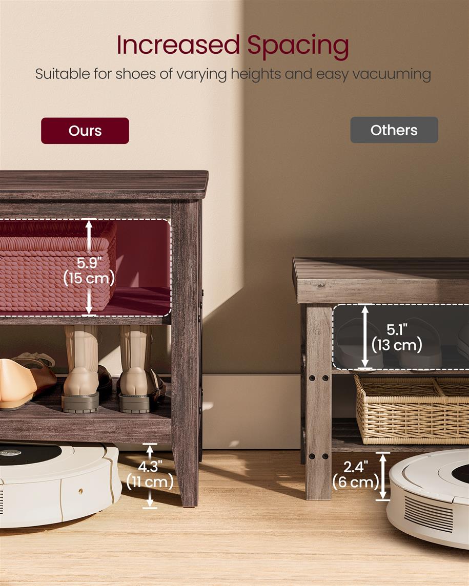 Shoe Storage Bench, 2 Tiers, Entryway Shoe Rack, Rustic Farmhouse, 31.5"/39.4"