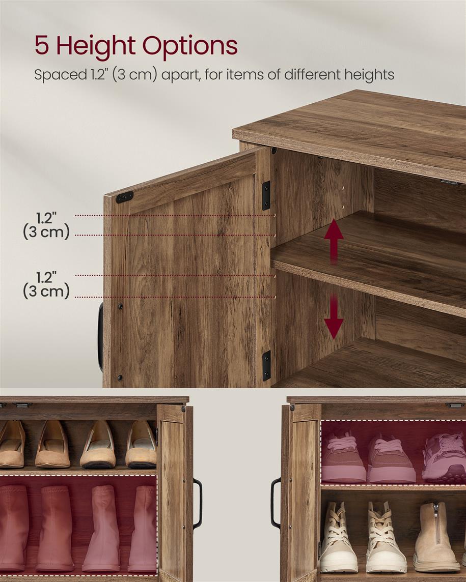 Shoe Storage Cabinet, Freestanding MDF, Open/Closed Compartments, Adjustable Shelves
