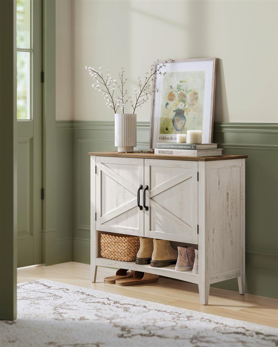 Shoe Storage Cabinet, Freestanding MDF, Open/Closed Compartments, Adjustable Shelves