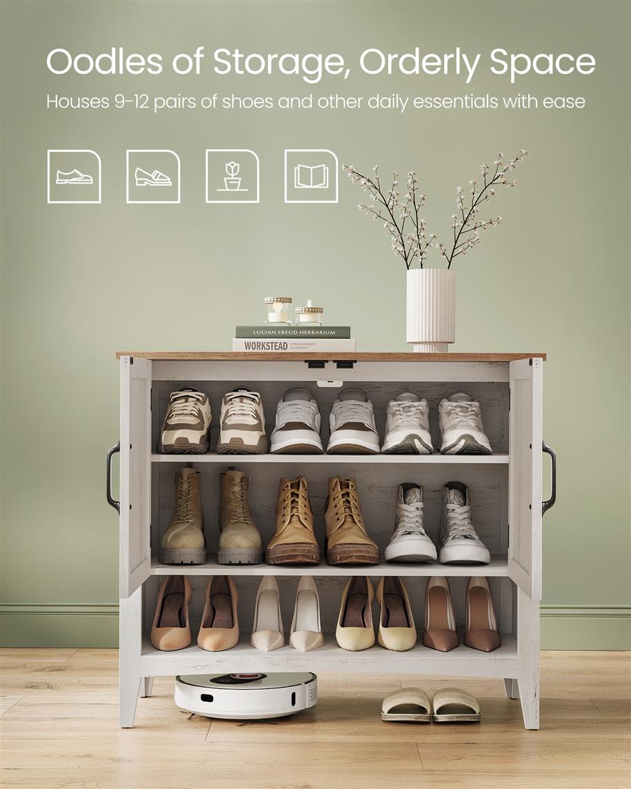 Shoe Storage Cabinet, Freestanding MDF, Open/Closed Compartments, Adjustable Shelves
