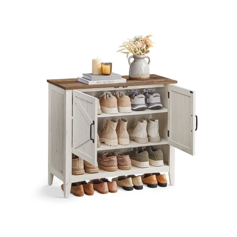 Shoe Storage Cabinet, Freestanding MDF, Open/Closed Compartments, Adjustable Shelves