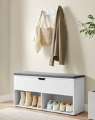 Shoe storage bench – 2 shelves – lift-top compartment – removable cushion