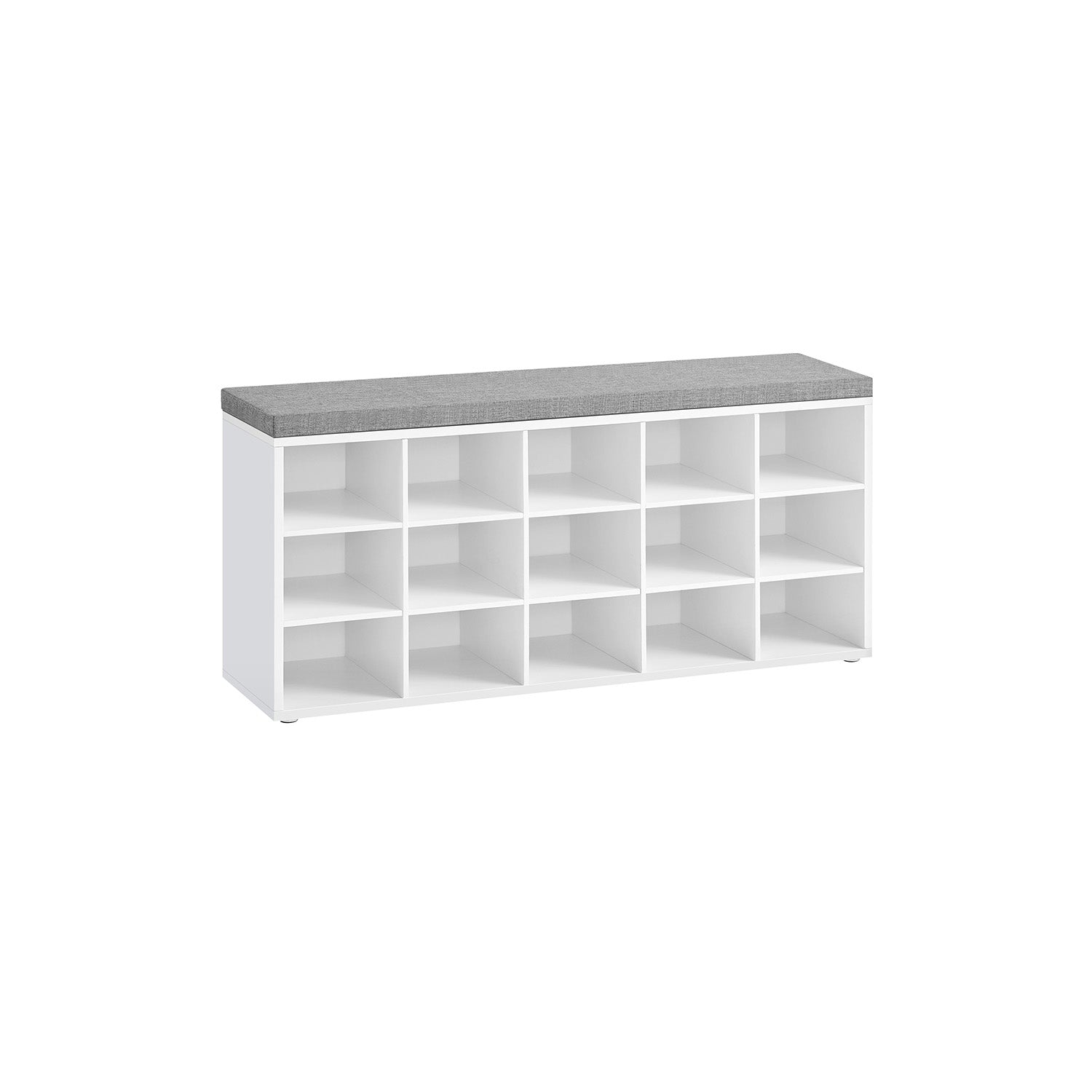 Shoe storage bench with cushion – holds 15 pairs