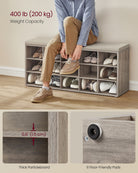 Shoe storage bench with cushion – holds 15 pairs