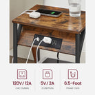 Side table with charging station - narrow end tables with outlets & usb ports - 18.9" tall