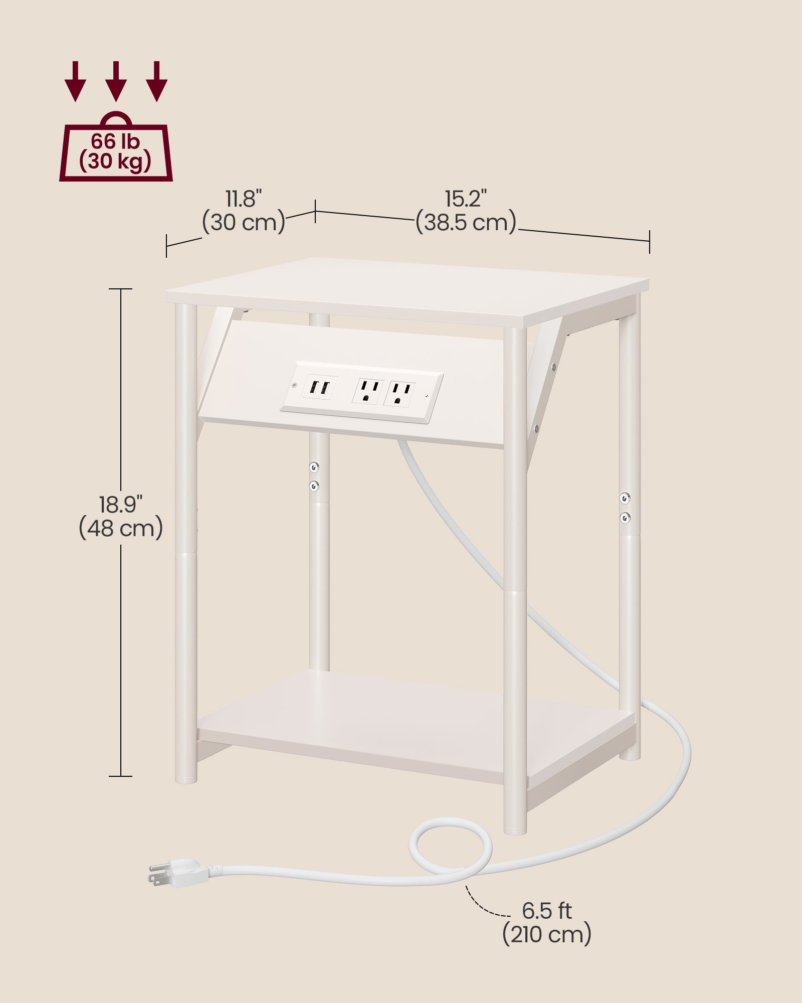 Side table with charging station - narrow end tables with outlets & usb ports - 18.9" tall