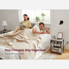 Side table with charging station - narrow end tables with outlets & usb ports - 18.9" tall