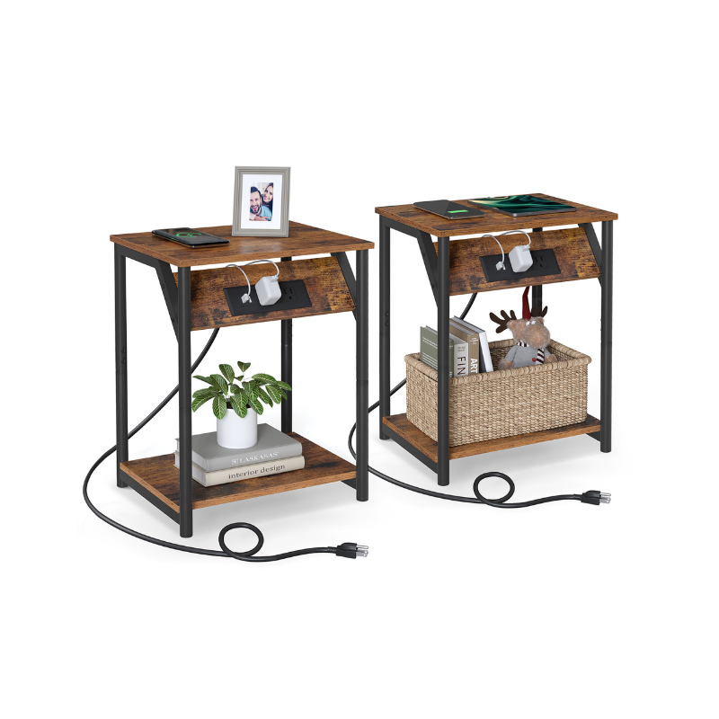 Side table with charging station - narrow end tables with outlets & usb ports - 18.9" tall