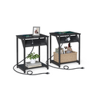 Side table with charging station - narrow end tables with outlets & usb ports - 18.9" tall