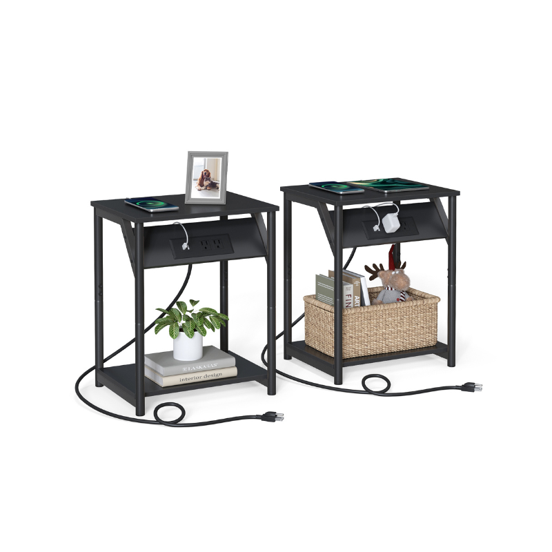 Side table with charging station - narrow end tables with outlets & usb ports - 18.9" tall