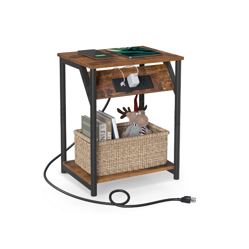 Side table with charging station - narrow end tables with outlets & usb ports - 18.9" tall