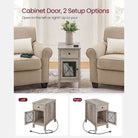 Side table with charging station – usb ports, flip-up cord storage, drawer & cabinet