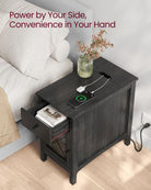 Side table with charging station – usb ports, flip-up cord storage, drawer & cabinet