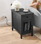 Side table with charging station – usb ports, flip-up cord storage, drawer & cabinet