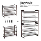 Stackable shoe rack - 6 tier - adjustable shelves - metal frame