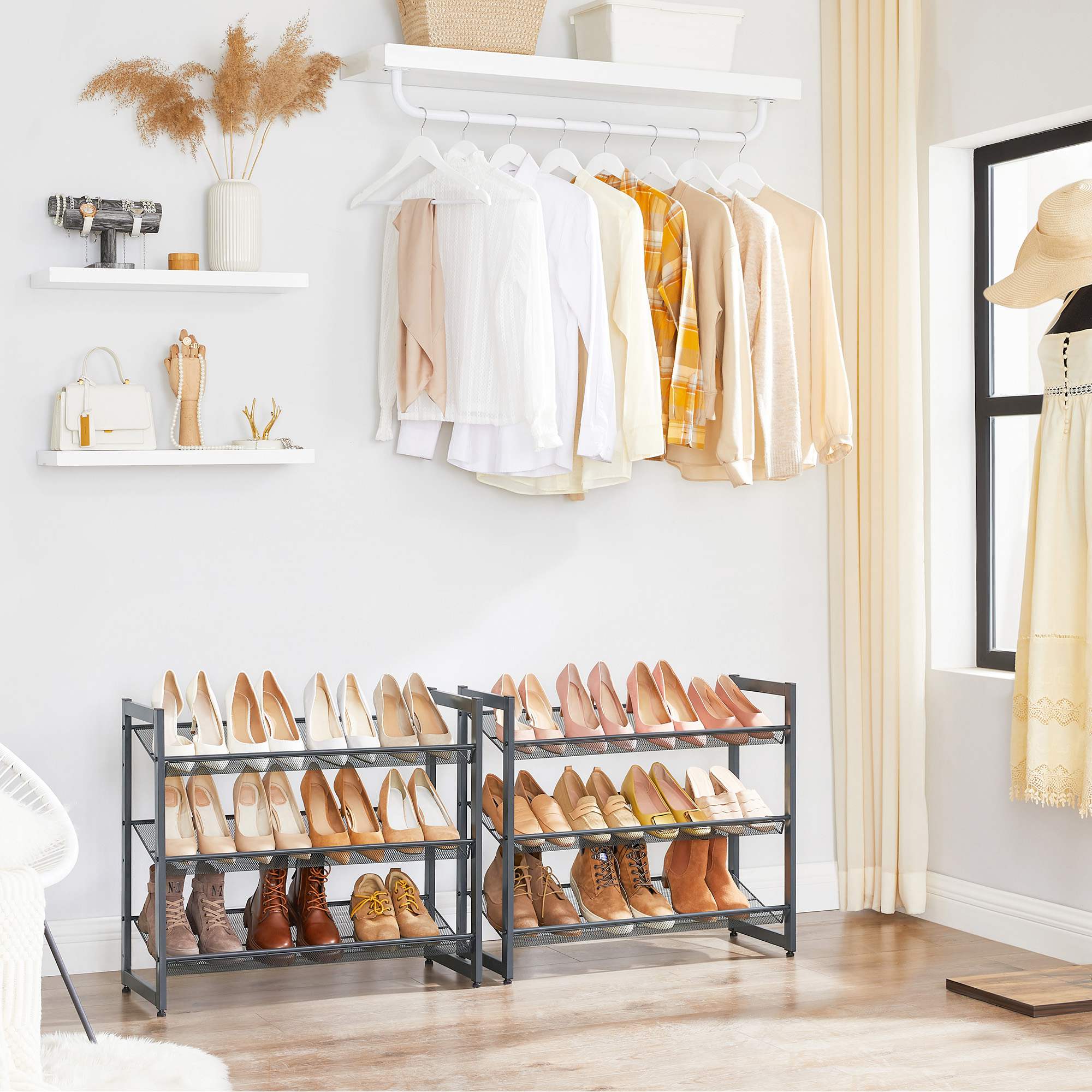 Stackable shoe rack - 6 tier - adjustable shelves - metal frame