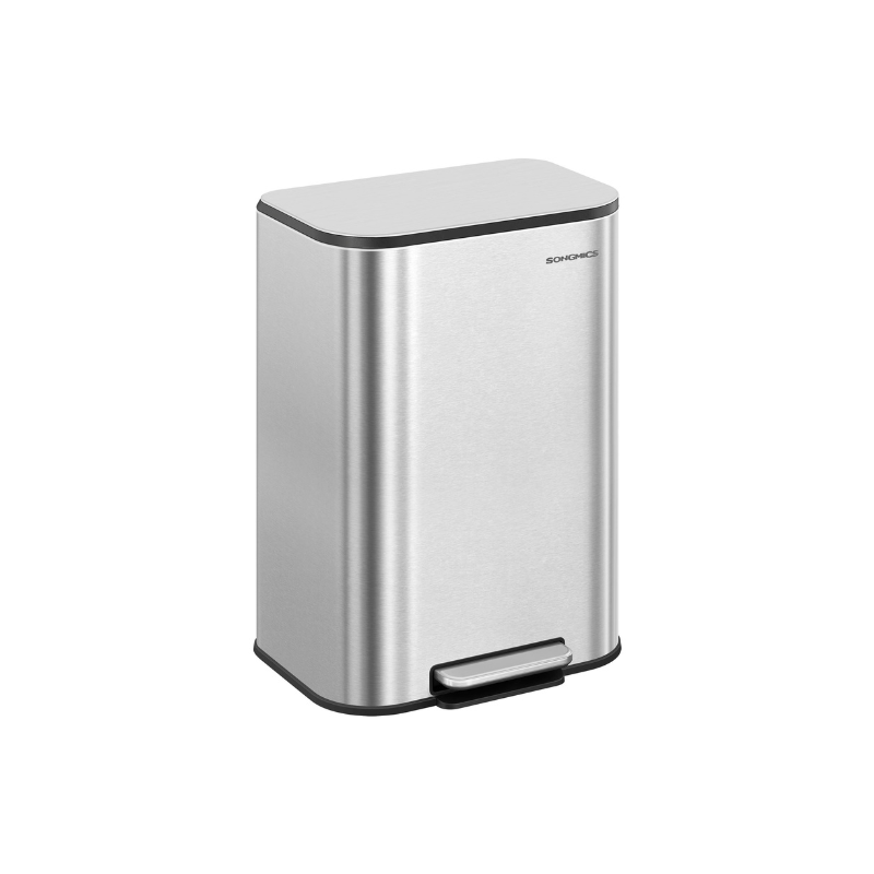 Stainless Steel Trash Can, 13 Gal., Soft-Close, Inner Bucket, Pedal-Operated
